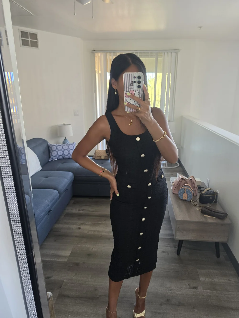 Classic Black Button-Front Midi Dress - Picture 5 of 17